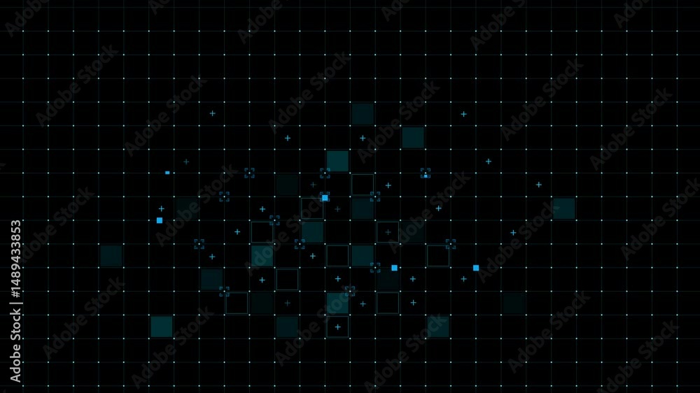 Poster dynamic abstract grid with digital data particles and dark geometric patterns