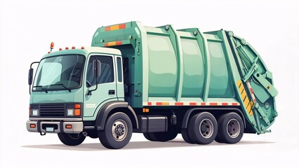 Green Garbage Truck Waste Collection Vehicle Illustration