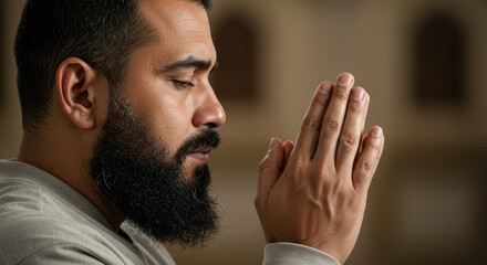 Fototapeta premium A Man's Serene Prayer: Finding Peace and Solitude in Humble Devotion