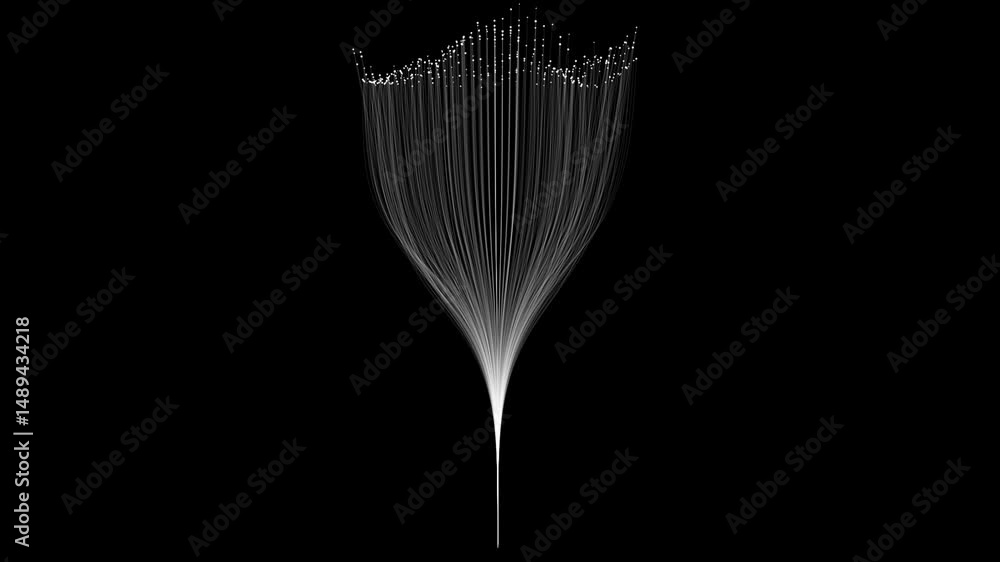 Poster flow of particles in abstract art form with dynamic movement and minimalist style
