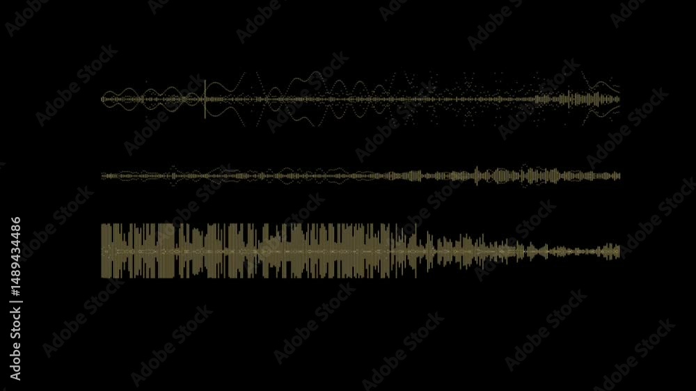 Poster abstract sound waves on black background with varying frequencies and patterns captured in motion