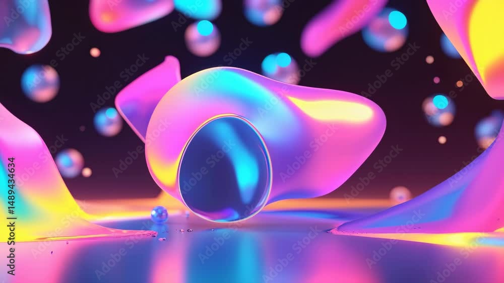 Poster colorful abstract background design with iridescent shapes in 4k seamless loop animation