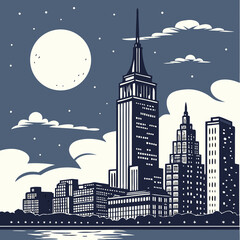 Experience the beauty of urban landscapes as the moon casts its glow over the city skyline