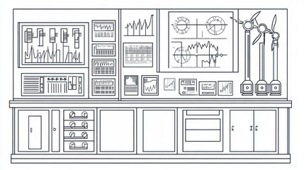 Wind farm control room monitoring energy production