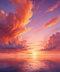 Vibrant sky, abstract watercolor, sunset hues , light, digital, atmospheric