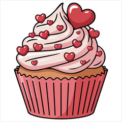 Decorative cupcake with pink icing isolated
