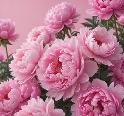Dense cluster of pink peonies, soft pink backdrop, pink peony,  petals