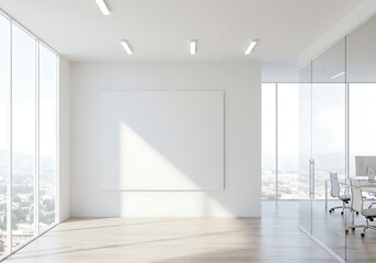 Obraz premium Bright office with blank canvas wall