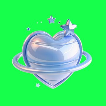 Futuristic heart with stars animation, transparent 4K video, green screen