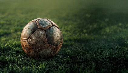 vintage soccer ball on the pitch, sport banner