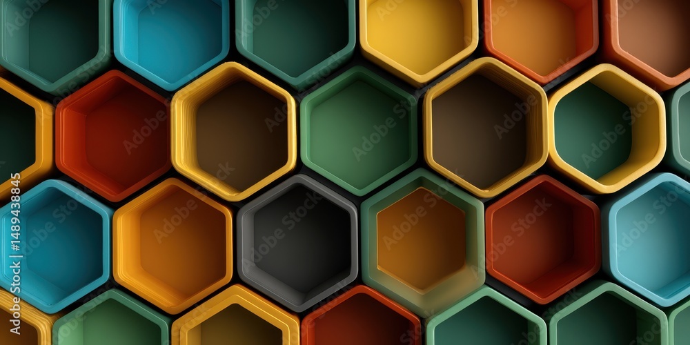 Aufkleber colorful hexagonal patterns of decorative containers in various shades and textures for creative des