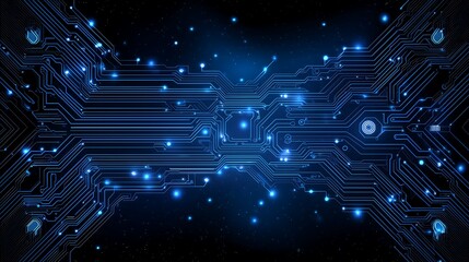 Modern digital circuit board banner with luminous connections and electronic web layout for artificial intelligence themes.Generative AI

