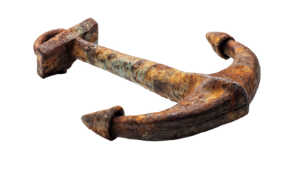 Old rusty hammer and nail with industrial metal chains isolated on white background
