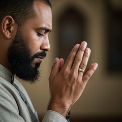 Fototapeta premium A Man's Humble Prayer: Seeking Peace and Reflection in Solitude
