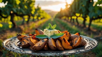 Grilled Sweet Potato Wedges with Herb Butter in Vineyard Setting