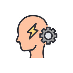 Human Head Profile With Cogwheel And Lightning Symbol Illustration