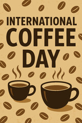 International Coffee Day illustration with coffee cups and beans