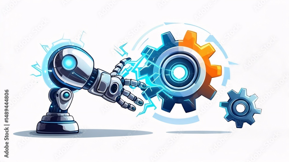 Poster robotic arm interacting with gears a futuristic illustration of automation and technology
