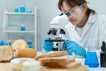 check chemical and fungus in laboratory. Control experts inspect the concentration of chemical...