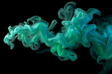 Abstract backdrop Cloud of green and blue smoke on a black isolated background. soft mystery horror design, spooky background texture concept.