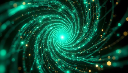 Obraz premium A swirling vortex of emerald and sapphire light explodes outward from a central point of impossible geometry