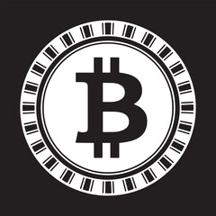 Bitcoin icon Crypto currency virtual electronic internet money coin logo Vector illustration. A striking, black and white graphic of the Bitcoin symbol, encircled by a decorative border. Stylish Black