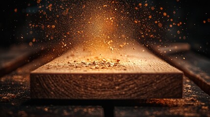 Wood plank with sawdust explosion