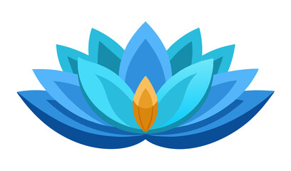 Obraz premium Stylized Blue Lotus Flower Illustration with Golden Center Against a White Background