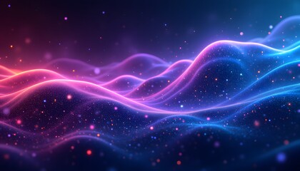 Fototapeta premium A mesmerizing backdrop featuring fluid, interconnected curves and shimmering particles suggestive of a celestial expanse; a sense of depth and movement is evoked through gradations of radiant color