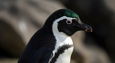 Close-Up of a Beautiful Penguin with Emerald Head Feathers