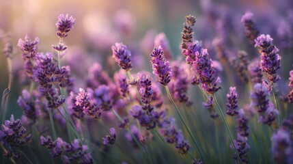 Obraz premium Lavender field blossoms in sunlight providing a beautiful botanical illustration of purple flowers