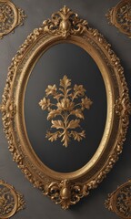 Obraz premium Gilded oval with ornate floral border, displaying a heraldic emblem , heritage, frame