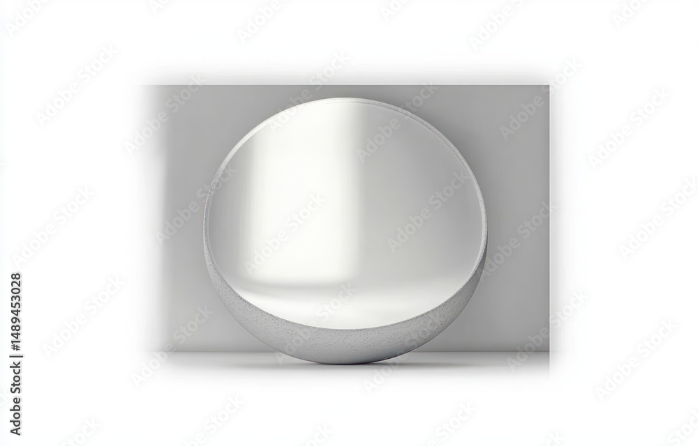 Poster minimalistic interior scene featuring a large spherical chair with a smooth texture placed against a
