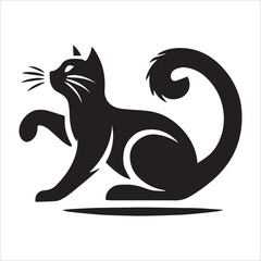 Obraz premium Playful Cat Silhouette in a Crouching Pose