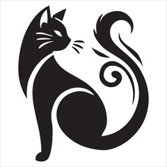 Playful Cat Silhouette in a Crouching Pose