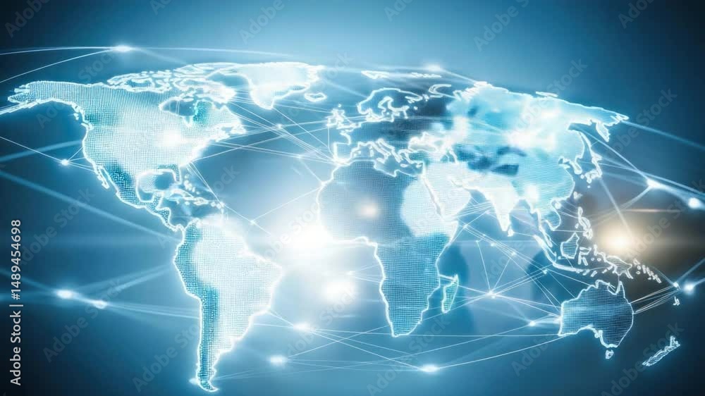 Poster world connectivity: the illuminated map highlights global networking, illustrating interconnectednes
