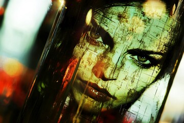 Dreamlike scene. Metaphorical absinthe physical senses, of a mental illusion. Unknown mental disorder. Weird images in mind. Hallucination - due to absinthe: abstract image of individual sta.