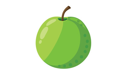 Cartoon Green Apple Illustration Single Fruit with Brown Stem on a White Background