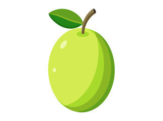 Cartoon Light Green Apple with Leaf and Stem, Isolated on White Background Illustration