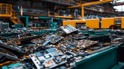 Electronic waste recycling center with discarded circuit boards and components