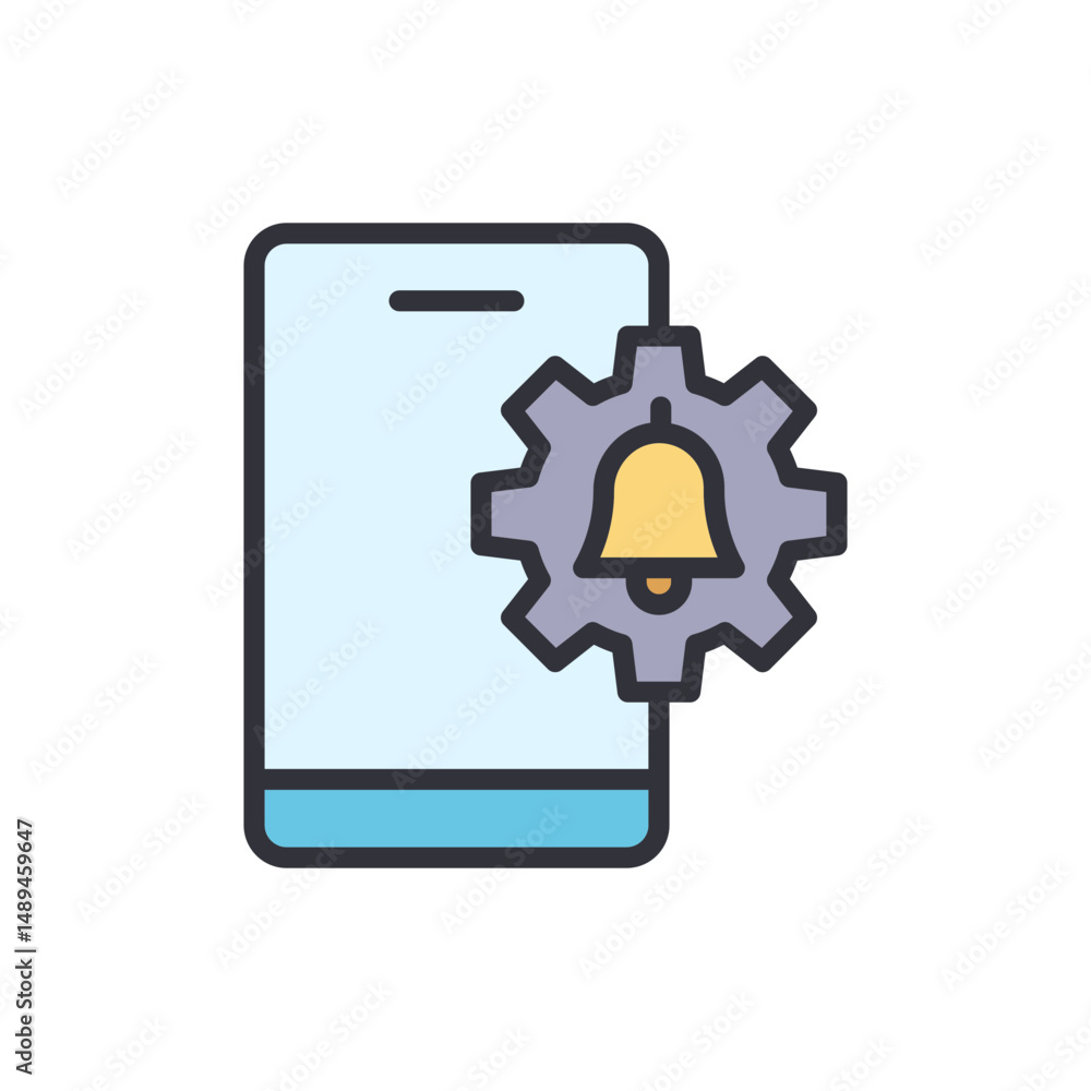 Poster alert configuration on mobile interface with gear and notification bell