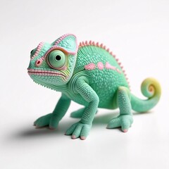 Obraz premium Adorable 3D Render of a Green Chameleon with Pink Accents