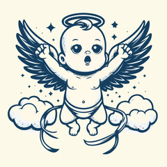 Winged babies fly freely with happiness