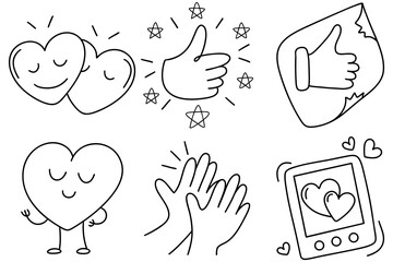 Happy hearts and thumbs up icons symbolize love and positivity in social media interactions