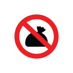 warning vector icon: Do not litter, with a circle sign, prohibited, and plastic waste