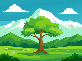 Vibrant fantasy landscape carton digital art illustration background wallpaper