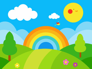 Vibrant fantasy landscape carton digital art illustration background wallpaper