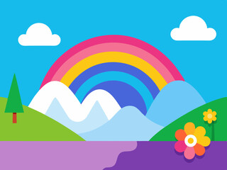 Vibrant fantasy landscape carton digital art illustration background wallpaper