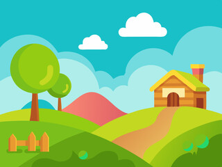 Fototapeta premium Vibrant fantasy landscape carton digital art illustration background wallpaper