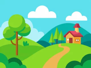 Gardinen Vibrant fantasy landscape carton digital art illustration background wallpaper © Hafiz283